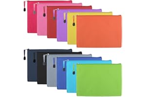 BOSCOW 12 Pezzi Borse Di File Con Cerniera, Sacchetto del Documento A4 Pochette Portadocumenti Con Cerniera Marsupio Per Monete Impermeabile Organizzatore di Documenti per Scuola, Ufficio, Casa