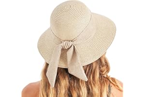 Gajaous Beach Sun Hats for Women UPF 50+, Wide Brim Straw Hat for Women with Bow Decoration, Lightweight Foldable Packable Summer Travel Straw Sun Hat
