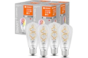 LEDVANCE Lampada Smart LED con Wifi, E27, colori modificabili, forma Edison, filamento colorato come luce d'atmosfera, sostituzione da 60W, controllabile con Alexa, Google e App, confezione da 4