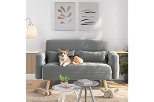 Yaheetech Small Modern Fabric Loveseat Small Sofa Upholstered Couch 116cm Futon Settee Lounge with Tapered Legs for Dorm/Office/Bedroom/Living Room Furniture Light Gray