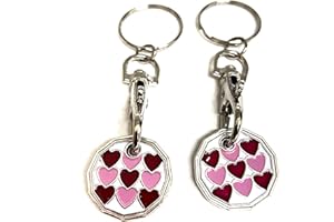 UK Phoenix Trolley Token New £1 Coin Shape 12 Sided Shopping Cart Key Ring Release Shop Locker Keychain (2 x Multi Hearts)