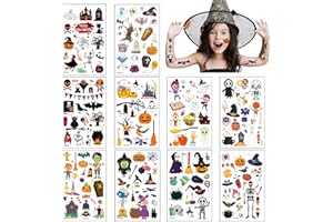 KADERAS Halloween Temporary Tattoos 10 Sheets for Kids Party Bag Fillers, Birthday Gifts (Halloween A)