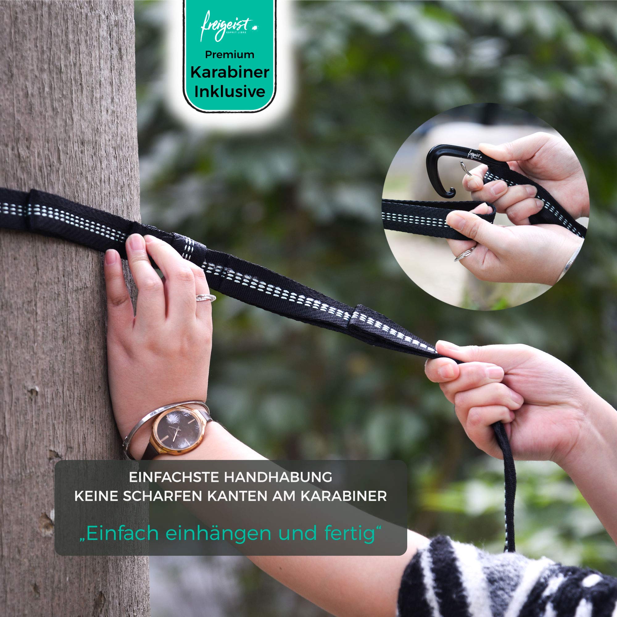 freigeist® Premium Hängematte Outdoor aus Ultra-Leichter Fallschirmseide | Camping Hängematte 2 Personen mit EXTRA hoher Tragkraft | Camping| Hammock.. – Bild 6