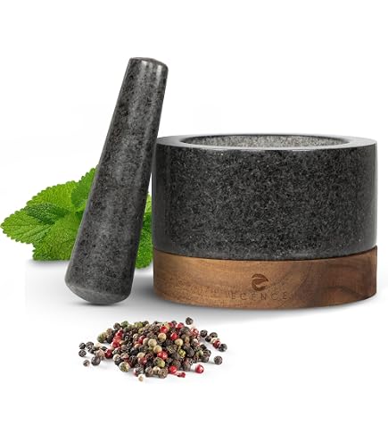 OULII Ensemble de Mortier et Pilon en Bois Brun Foncé 11.8x11.8x3 pour Utilisateurs à Domicile Cuisiniers