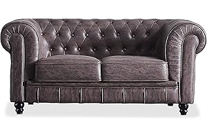 ADEC GROUP Chesterfield, Sofa de Dos plazas, Sillon Descanso, 2 Personas, Acabado en Simil Piel Color Chocolate Vintage y Capitone, Medidas: 166 cm (Largo) x 84 cm (Fondo) x 75 cm (Alto)