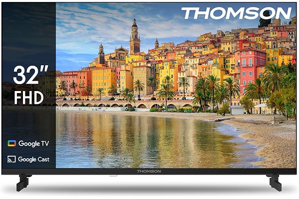 THOMSON 32 Pouces (81 cm) LED Full HD Google Smart TV, Wi-FI, Dolby Vision IQ, Dolby Atmos, HDR10, Bluetooth 5.1, Triple-Tuner (Câble-Satellite-Antenne), HDMI, CI, A Panneau - 32FG2S14
