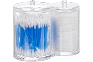 ‎RELAXDAYS Relaxdays, Przezroczysty, podwójny akrylowy organizer, przechowywanie patyczków higienicznych, uchwyt na waciki, okrągły, pokrywka, łatwy w pielęgnacji, 2 sztuki