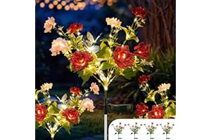 TopVelo Solar Garden Light 120 LEDs, 4 Packs Flower Solar Lights Outdoor with Butterfly, Intelligent Light Control System, IP65 Waterproof, Roses Path Lights for Decorating Courtyard, Fence