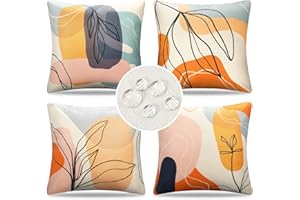 DakTou Outdoor Cushion Covers Waterproof Pillow Covers Boho Modern Abstract Geometric Leaf Spring Summer Throw Pillow Cases 16 x 16 Inch 40 x 40 cm Set of 4 for Sofa Balcony Porch Garden