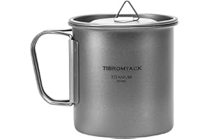 GENERIC TIBROMTACK Camping Cup with Lid Pure Titanium Coffee Mug Ultralight 450ml Outdoor Small Camping Pot with Foldable Handle for Backpacking Hiking Travel and Daily Use with Mesh Bag