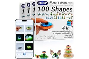 TOSY Magnet Fidget Spinner Mini - 8 blocks, 3in1 Toy: Transformable Fidget Spinner, Infinity/Puzzle Cube, Christmas Stocking Stuffers Gift for Kids/Adults, STEM Sensory Stress Relief Toy, 4-pack