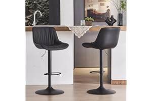 YOUNIKE Bar Stools Set of 2 Black, Swivel Adjustable Tall Barstools, Faux Leather Padded Bar Chair with Back, Modern Counter Stools for Kitchen Island