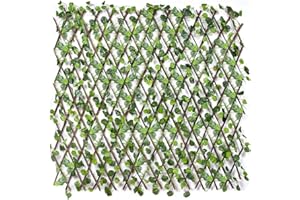 emmevi - Seto artificial sobre entramado de madera de sauce natural extensible con hojas de imitación hiedra, modelo Edera, 2 tamaños disponibles