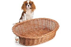 KADAX Hund- och kattligga av vide, husdjurssäng i naturfärg, hundsäng, kattkorg, liggstol för djur, djurbädd, hundsovplats. V
