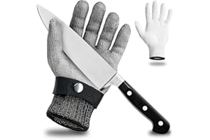 LAUTER SCHUTZ LAUER SCHUTZ ® Gant de protection anti-coupure en fil d'acier inoxydable - grand confort & coupe sûre - pratique, facile à nettoyer & convient pour les aliments - gant en coton inclus (L)