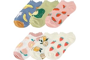 KALIONE Słodkie skarpetki owocowe do kostek dla kobiet - bawełniane niskie skarpetki z nadrukiem dla dziewczynek, biały, 38-43 EU