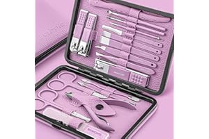Leipple Maniküre Set Professionelles Nagelknipser Kit Pediküre Kit -18 stücke Pflegeset aus Edelstahl Nagelpflege Werkzeuge mit luxuriöser Leder Reisetasche (Lila)