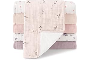 ‎BEARMOSS Bearmoss Moltontücher Baby 100% Baumwolle Weiche Spucktücher Baby,Saugstark Mulltücher 6er Pack 50x25 cm für Jungen Mädchen (Rosa Blockdruck)