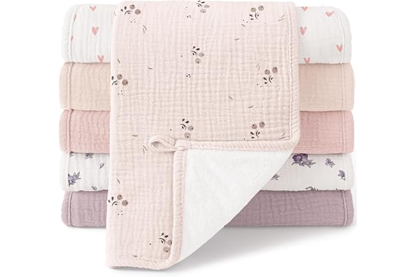 bearmoss Langes Bébé en Mousseline Lot de 6 Langes de Coton 50x25 cm Super Doux Absorbant de Mousseline à Grain pour Nouveau-nés Unisexe Bébé Filles et Garçons (Imprimé Rose)