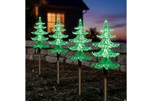 ADEPTNA 4 Piece LED Christmas Pathway Tree Lights with Timer Function Battery Powered Xmas Outdoor Patio Pathway Drive Way Christmas Decorations Outdoor