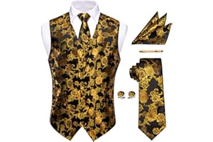 YourTies Waistcoat for Men Silk Jacquard Floral Paisley Vest Necktie Pocket Square Cufflinks Tie Clip Wedding Formal