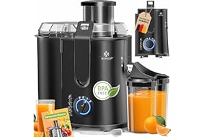 ‎KESSER KESSER® Zentrifuge Entsafter für Obst | Gemüse aus Edelstahl 1100W, große Fütterungsröhre, 3 Stufen, Elektrische Zentrifugal Saftpresse Juicer + Bürste, Saftbehälter, Rezeptbuch, Schwarz