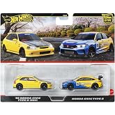 Hot Wheels 1:64 &ouml;l&ccedil;ekli ara&ccedil;lardan oluşan Premium Car Culture 2'li paket, benzersiz &ccedil;iftler, Real Riders tekerlekler, Metal/M