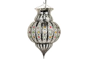 MARRAKESCH ORIENT & MEDITERRAN INTERIOR Jilan orientalna lampa wisząca, srebrna, 42 cm, oprawka E27, styl marokański, lampa wisząca, lampa z Maroka, orientalna lampa do salonu, kuchni lub wisząca nad stołem jadalnym
