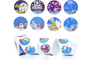 LYINUR Christmas Stickers for Card Making 500 Pcs, Christmas Labels Stickers for Crafts Presents, Merry Christmas Xmas Stickers Roll Scrapbooking Adhesive Sticker for Gift Party Envelope Decoration