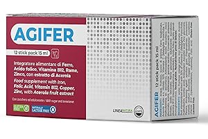 AGIPS FARMACEUTICI Agifer Integratore Ferro e vitamina C Con Vitamina b12 Acido Folico Zinco Rame 12 Stick da 15ml Agips