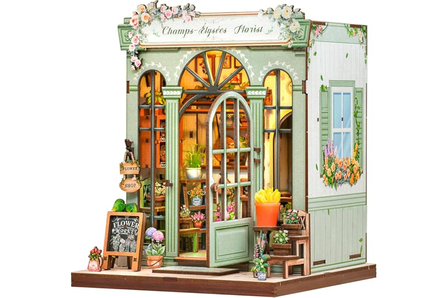 CUTEBEE Book Nook Kit - DIY Miniature Dollhouse Kits for Adults, 3D Puzzle Wooden Bookends Bookshelf Decor, Gifts for Family, Friends (Champs-Élysées Florist)