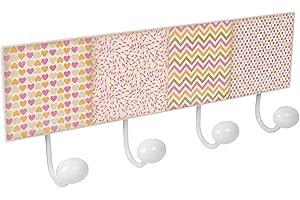 POMOLINE PERCHA pared metal diseño INFANTIL decoración corazones ROSA-CALABAZA con 4 GANCHOS porcelana