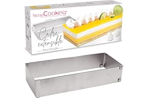 SCRAPCOOKING SCRAP COOKING 1916 Cadre Pâtissier Rectangulaire Extensible en Inox – Moule Rectangle Longueur Ajustable Réglable de 25 à 48 cm - Pour Gâteaux, Entremets & Desserts - Accessoire Pâtisserie