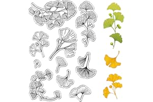 craspire Tampons Transparents Feuille de Ginkgo Feuilles Plante Printemps Automne Réutilisables Rétro Transparents en Silicone pour la Fabrication de Cartes de Vacances, Décoration, Bricolage