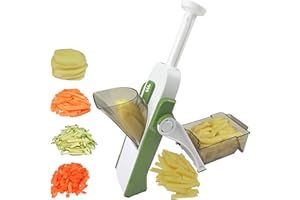 BRIEFTONS Once for All's Safest Mandoline Vegetable Slicer: 4 Cutting Modes & 40 Thicknesses to Slice, Dice, Chop, Julienne, Chip Veggies, Injury-Free Design, with Container, Brush & 5 Recipe Ebooks