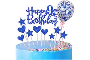 Zayin Personalised Happy 9th Birthday Cake Topper Set,Happy Birthday Sign for Cake,11p Glitter Balloon Stars Heart Cupcake Topper 9th Birthday Cake Party Decoration(9 year old, Royal Blue)