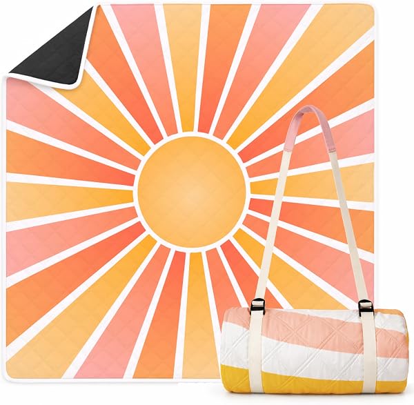 Twinzee Coperta Pic Nic Impermeabile 200x200 cm - Stuoia Campeggio, Picnic, Montagna - Portabile, Lavabile e Antisabbia - Sun - 1