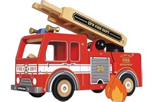 Le Toy Van - Pretend Play Wooden Fire Engine Toy Truck Vehicle Play Set Includes Firefighter Figure and Accessories | Fireman Playset For 3 Year Olds +