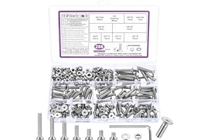 BATENGKEJI 286 Pcs M5 Screws Set, Countersunk Bolts and Nuts Set, Countersunk Nuts and Bolts with Washers, Flat Head Machine Screws Assorted, Hex Socket Head Cap Screw Assortment Kit + Wrench