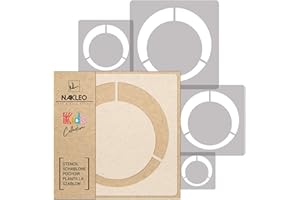 NL NAKLEO ART & WALL DECOR NAKLEO 5 pezzi riutilizzabili stencil di plastica - Anello Retro Cerchio Punto - 34x34cm a 9x9cm - Decorazioni Stanza Bambini Pittura Motivi - Mobili Parete fai-da-te Artigianato