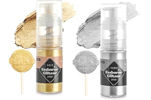 SUJOYGAR Paillettes Comestibles Spray 5g x2 Colorant Alimentaire Poudre 2 Couleurs, Decoration Gateau Comestible pour Fondant, Macaron, Paillette Alimentaire pour Cocktail, Luster Dust Or Argent et Or