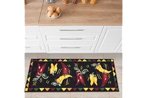 Ottomanson Siesta Collection Kitchen Hot Peppers Design dywan z gumowym spodem, 50 x 150 cm, czarna papryka