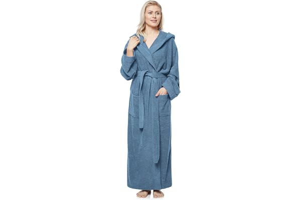 Arus Peignoir de bain pour femmes longueur mollet ou cheville, éponge 100% coton certifié OEKO-TEX avec capuche
