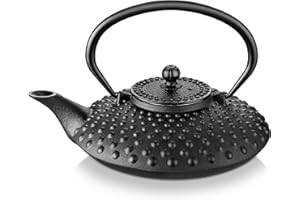 Velaze Czajniczek żeliwny, japoński czajniczek żeliwny z zaparzaczem ze stali nierdzewnej, trwałe żeliwo z w pełni emaliowanym wnętrzem, piękny młotkowany design, 780 ml