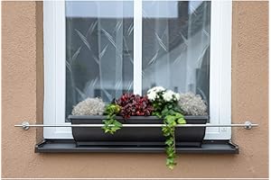 DASTECH Blumenkastenhalterung an die Fassade einstellbar 1500 bis 2000 mm für eine Gesamtfensterbreite von 1500 bis 1800 mm, Rostfreier Stahl V2A, Installation von Dübeln an der Fassade