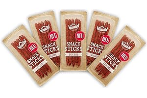 ‎CRAFTSMAN FINEST FOODS Craftsman Snack Sticks Original (5 x 45 g) | Wurst Snack | Mini-Salami | Fleischsnack to Go | geräucherte Mini Wurst | Herzhafte Salami-Sticks | Rohwurst | Dauerwurst (5 Packungen (5 x 45g))