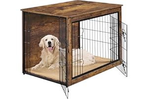Yaheetech Gabbia per Cani Kennel Tavolino Armadietto con Doppie Porte Gatti a Rete in Legno da Interno (Marrone Rustico, 96 x 65 x 67,5 cm)