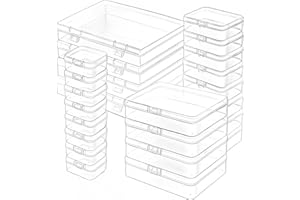 Forever bene Lot de 24 petites boîtes de rangement en plastique transparent avec couvercle à charnière et étiquettes, mini boîtes pour bijoux, diamants, fournitures de bureau, etc