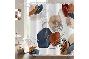 Duschvorhang Boho 180x180, Hnmdmyi Mid Century Abstrakt Marineblau Gold Geometrische Blätter Badewanne Vorhang Modern Ästhetisch Neutral Minimalistisch Wasserdicht Polyester Stoff Waschbar Badevorhang