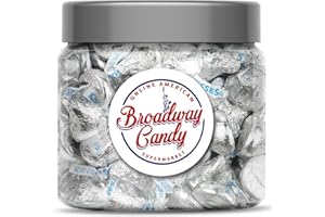 Broadway Candy Słoik na słodycze 600 g - Hershey's Kisses Original - pojedynczo pakowane amerykańskie słodycze - czekoladki wielkości kęsa w kolorze srebrnym - około 120 sztuk
